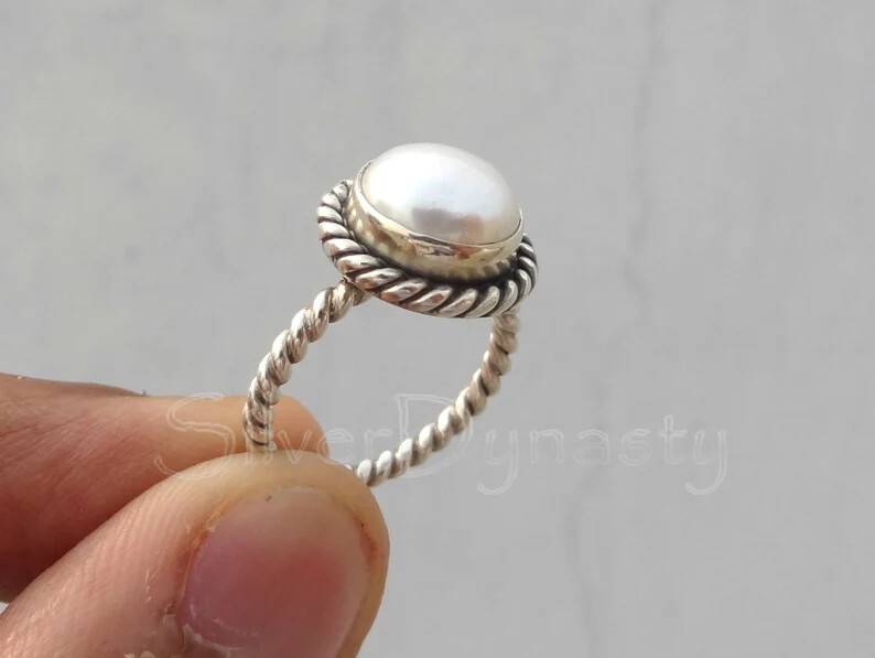 Peral Solid925 Sterling Silver Band& Statement Ring Handmade Ring All Size -q-61