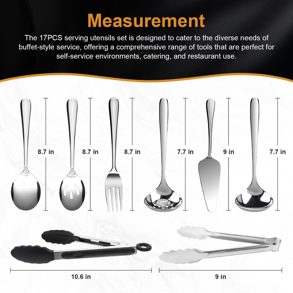 17PCS Serving Utensils Set Flatware, Stainless Steel Serveware Large Serving ...