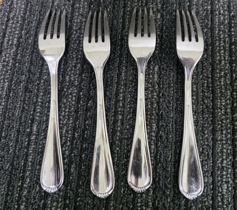 4 Oneida Stainless Countess Glossy Beaded Salad Forks Flatware
