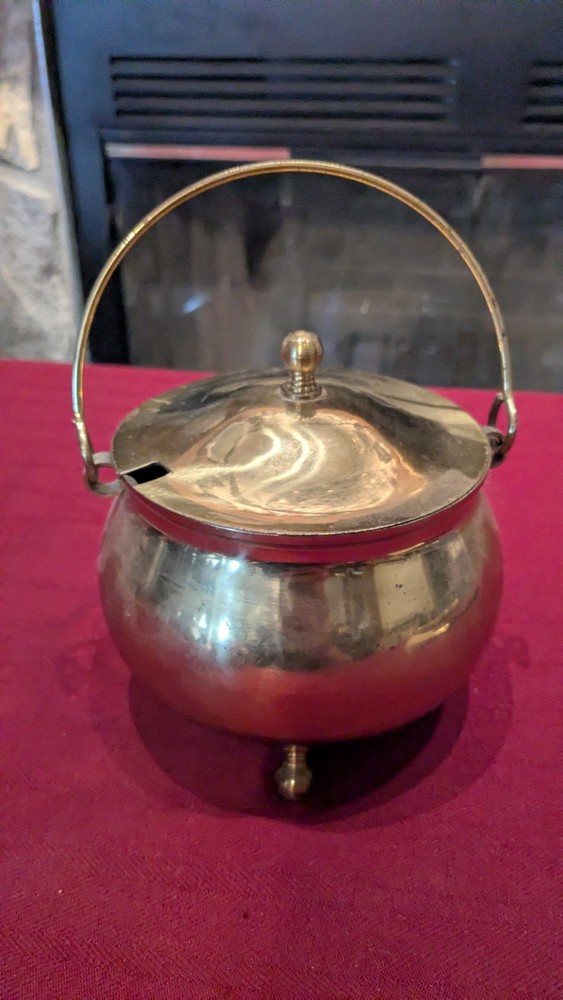 Solid Brass Smudge Pot Firestarter Cauldron W/Lid (No Wand) Excel. Cond.