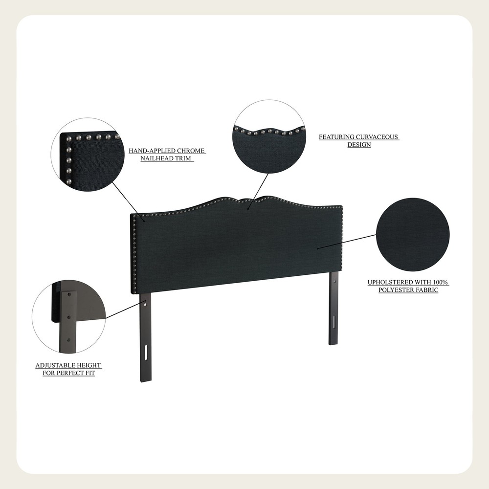 Queen Size Headboard Light Grey Upholstered with Nailhead Trim and Adjustable He