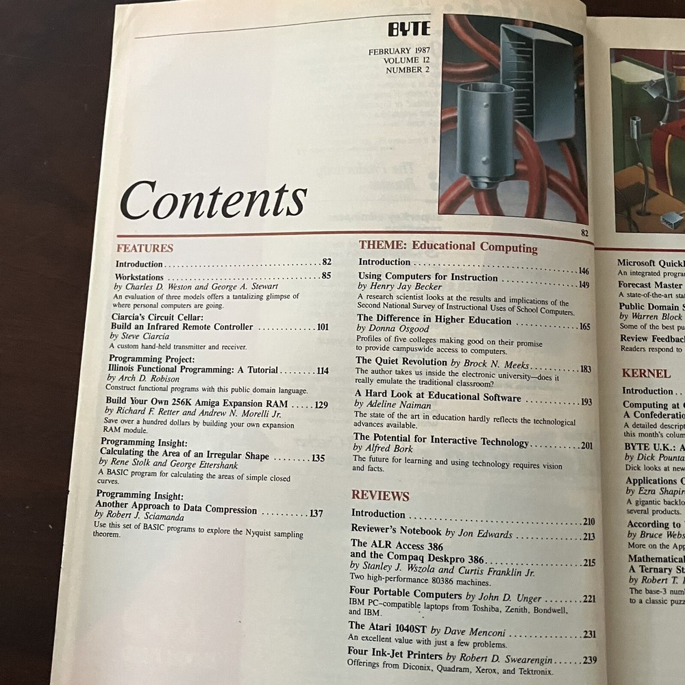 February 1987 Byte computer magazine Wood Computer School Desk Cover