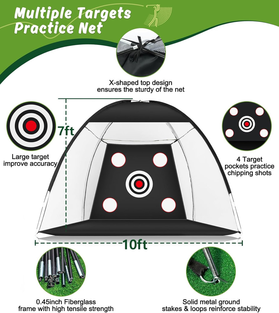 Golf Training Net Swing Practice Mat Chipping Driving Range Backyard Home 10x7ft