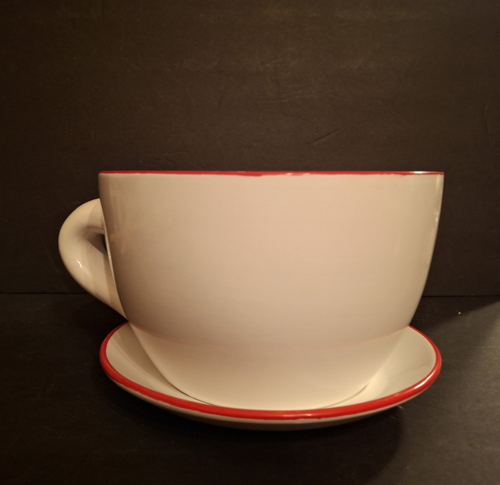 Large Pottery Cup & Saucer Planter Holiday
