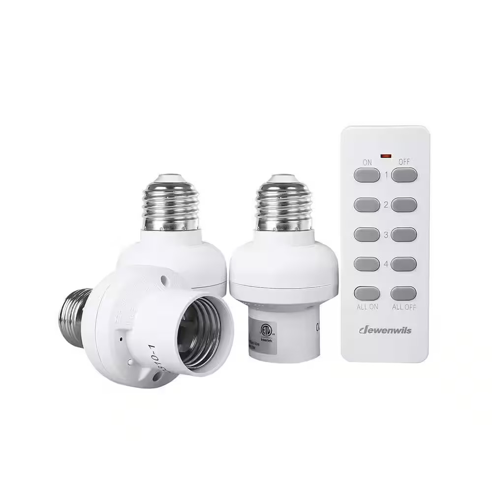 120-Volt Remote Control Light Bulb Socket Switch Kit, White (1 Remote plus 3 Soc