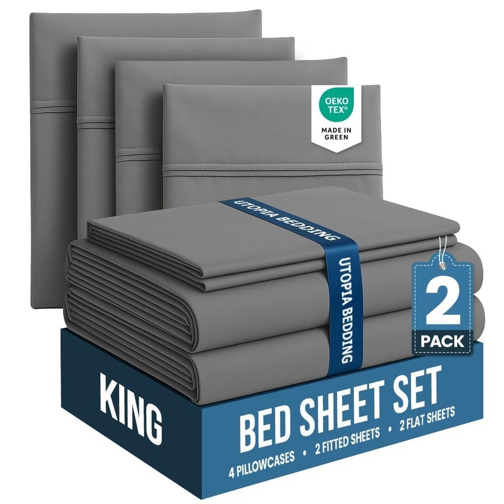 Utopia Bedding King Bed Sheets Set - Pack of 2 Sheet Sets - Perfect for Spa, ...