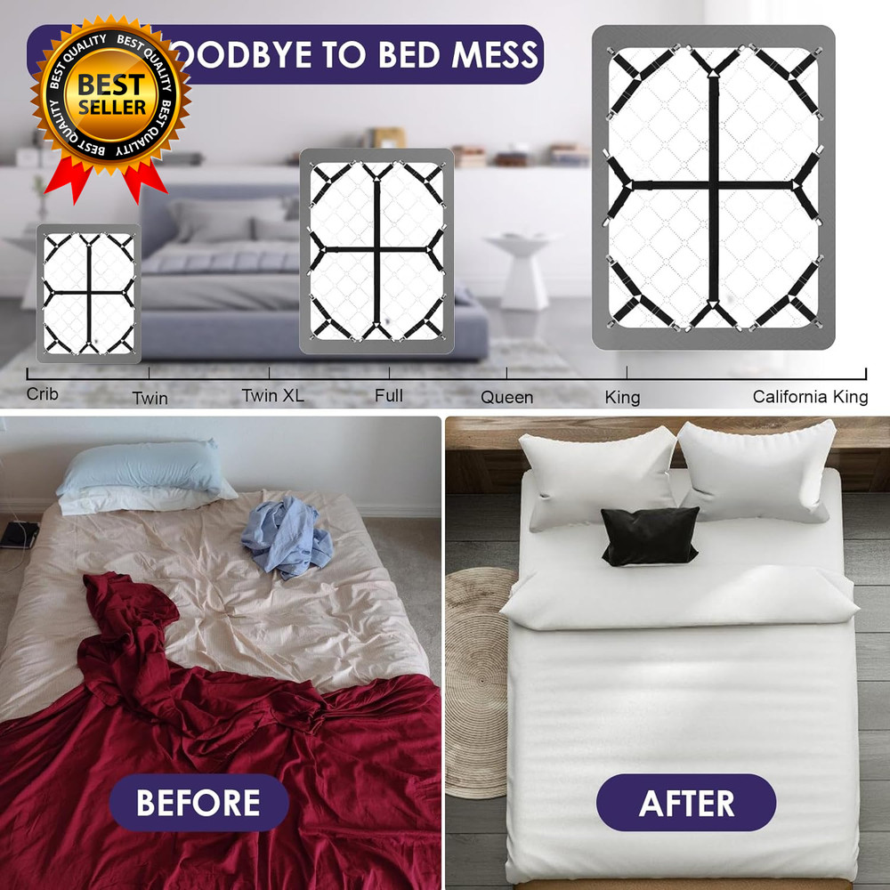 Bed Sheet Straps 6 PCS Secure and Fitted Sheet Straps for Full Size Bed