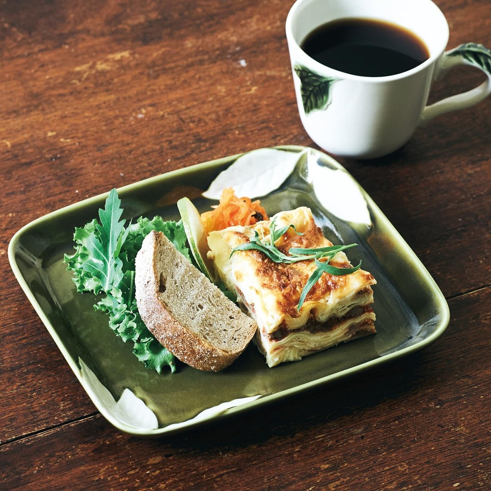 Rectangular Plate Deep Green 19x21cm Mino Ware Microwave Safe Japan