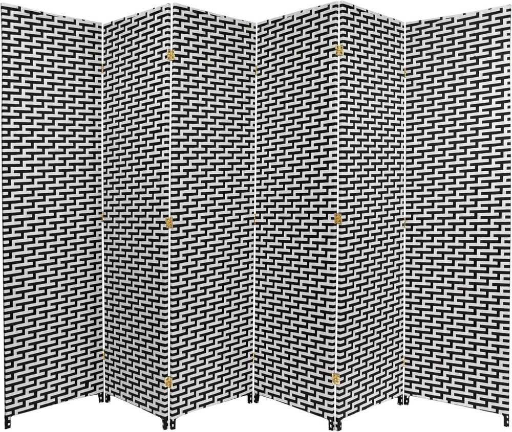 6 ft. Tall Woven Fiber Room Divider Natural/Rust 3 Panel