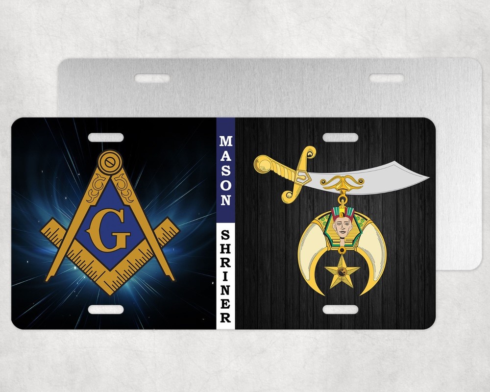 Mason Shriner Split License Plate Auto Car Emblem Tag Masonic Shrine