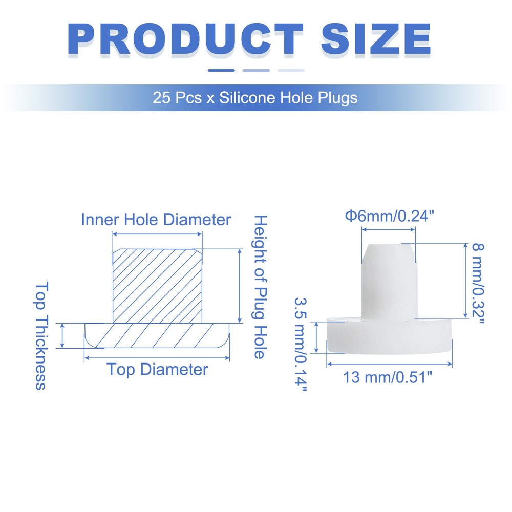 25 Pcs t Shaped Solid Silicone Stopper, Dia 6 Mm/0.24" Rubber Plugs, White