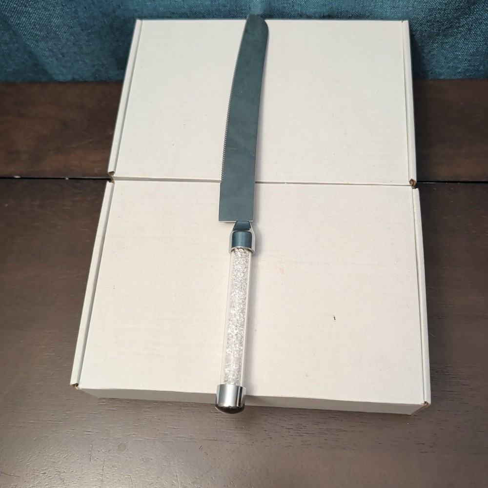 Mr & Mrs Wedding Cake Server Knife Set | Crystal Filled Bling Handle Stainless