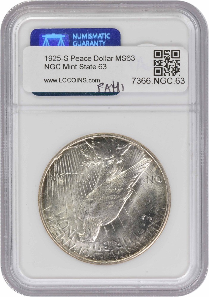 1925-S Peace Silver Dollar MS63 NGC