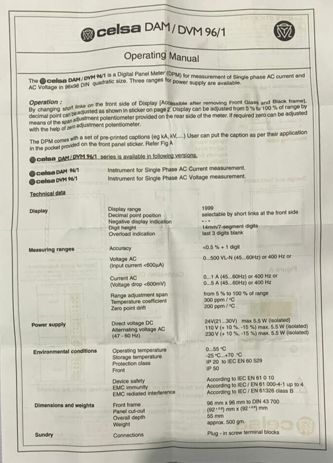CELSA / AC Voltmeter / DVM 96/1 / 125V DC - 415V AC