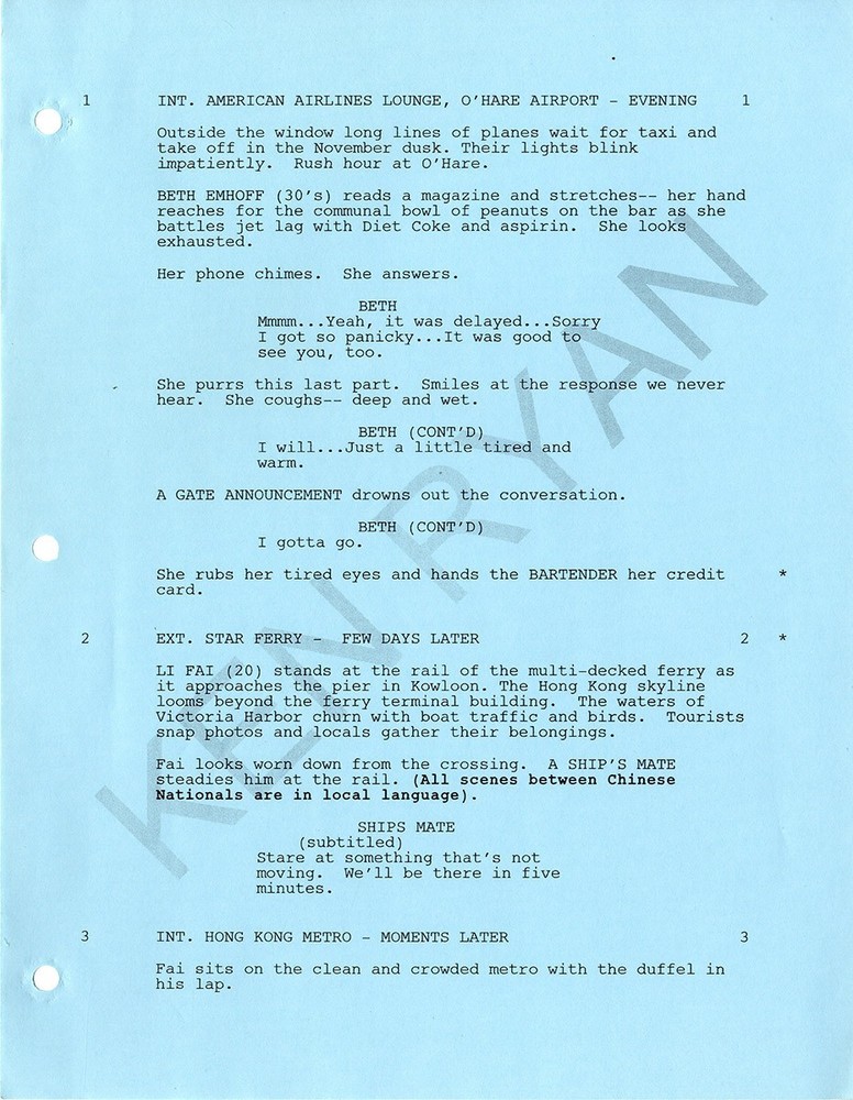 CONTAGION (Jul 21, 2010) Full Blue script for Steven Soderbergh medical thriller