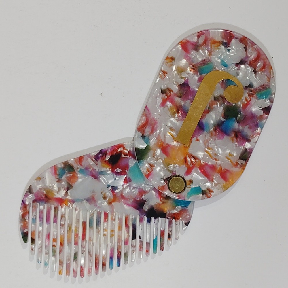 Compact Mirror & Comb – Monogram “J” Foldable Accessory – 3.5"x2.375" Closed