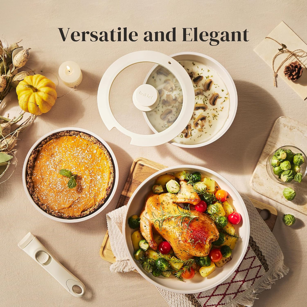 Ceramic Pots and Pans Set, Nonstick Kitchen Cookware Set with Detachable Handle,