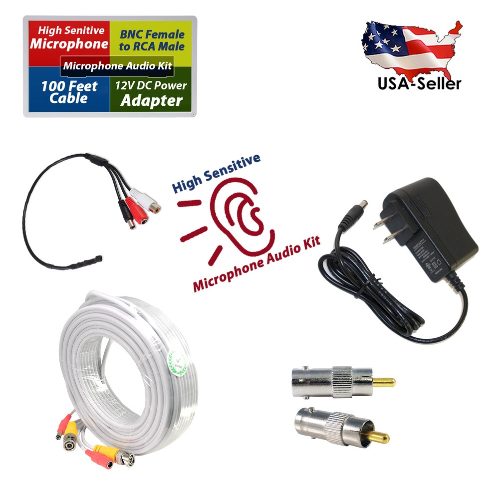 Evertech High Sensitive Mic RCA Cable DC Power for CCTV Security Camera