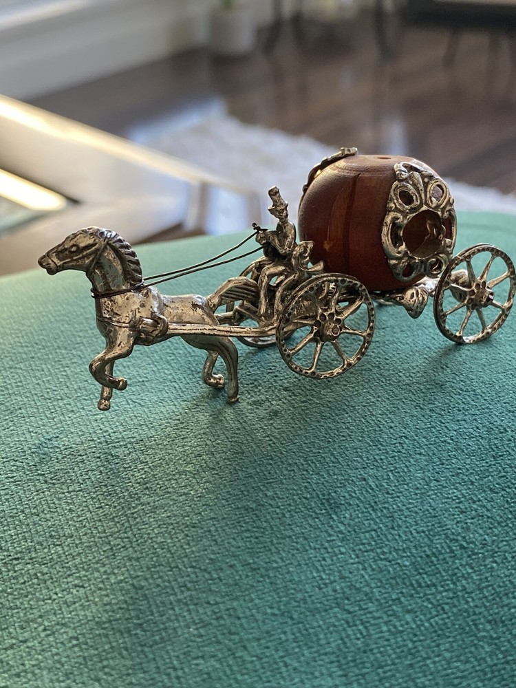 Rare Hallmarked 800 Solid Silver Cinderella Pumpkin Cariage Miniature