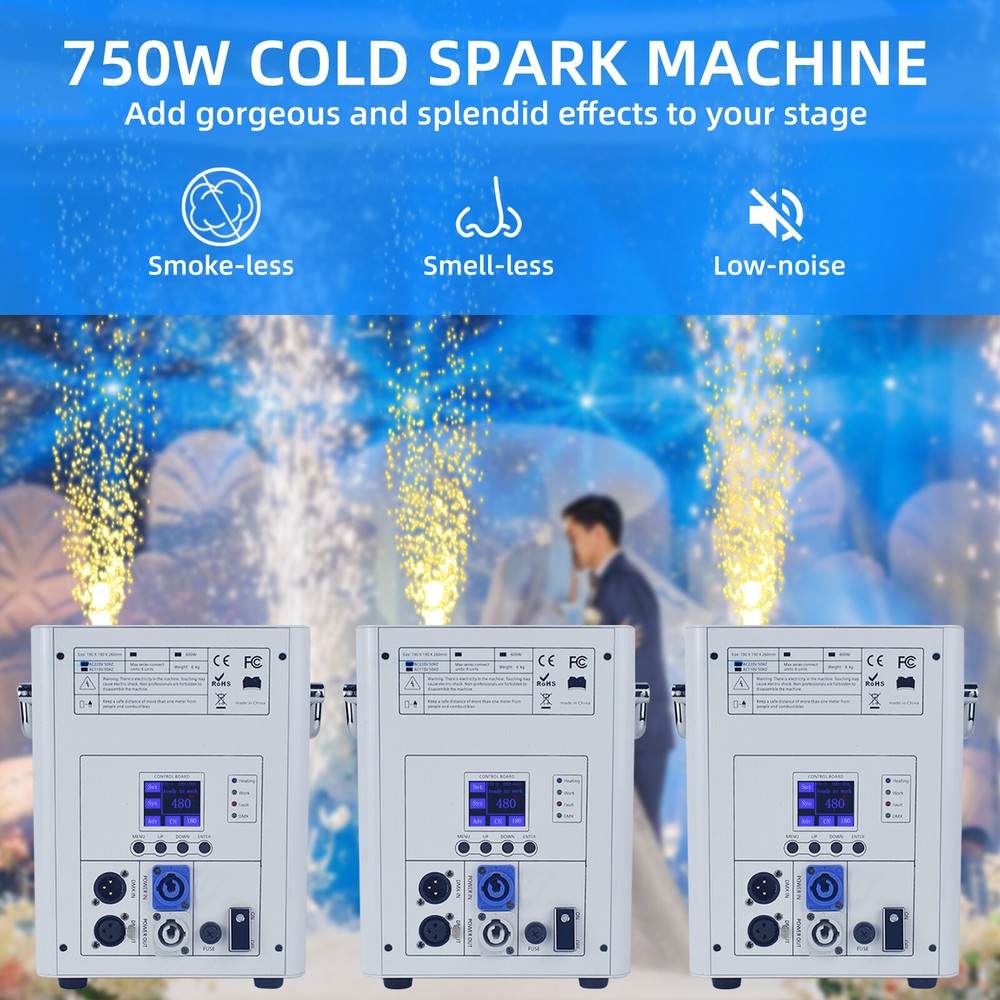 2Pcs Cold Spark Machine 750W Firework Machine DMX512 DJ Stage Effect with Handle