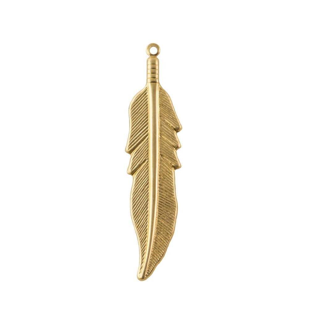 1 Loop Raw Brass Feather Pendants (4) mtl528A