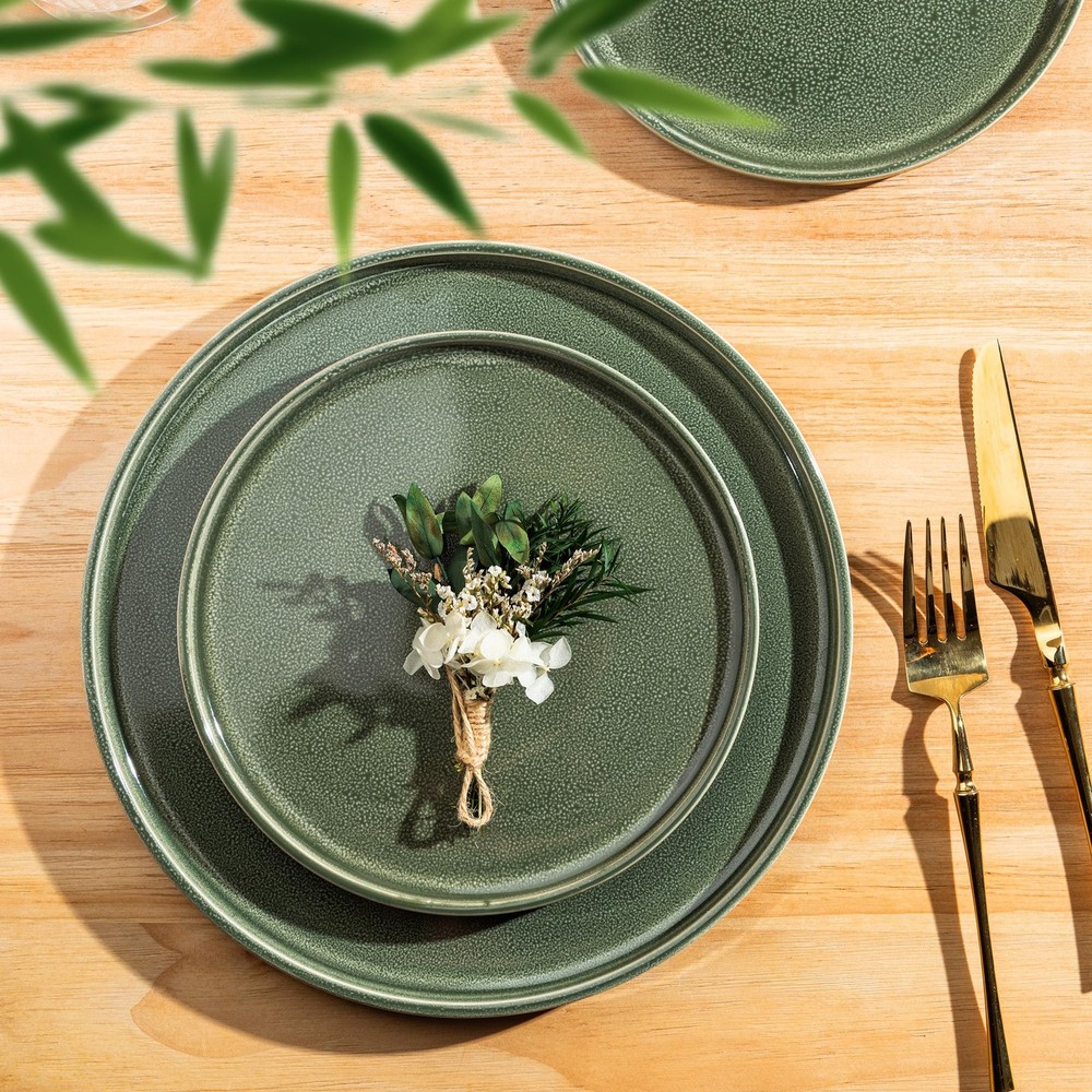 Ceramic Dinnerware Sets, Handmade Reactive Glaze Stoneware Plates and Bowls S...