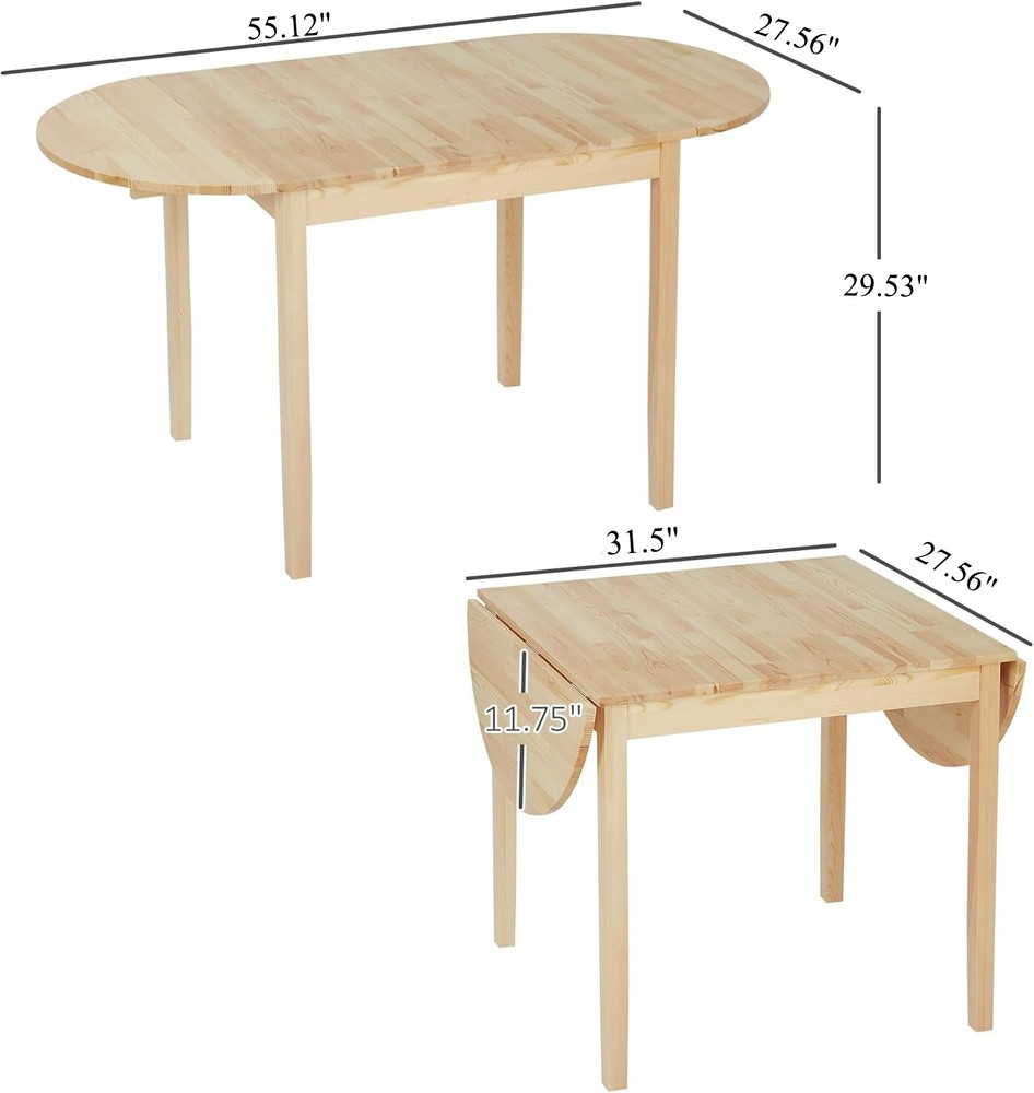 Solid Wood Folding Dining Table Drop Leaf Expandable Round Natural Small Spaces