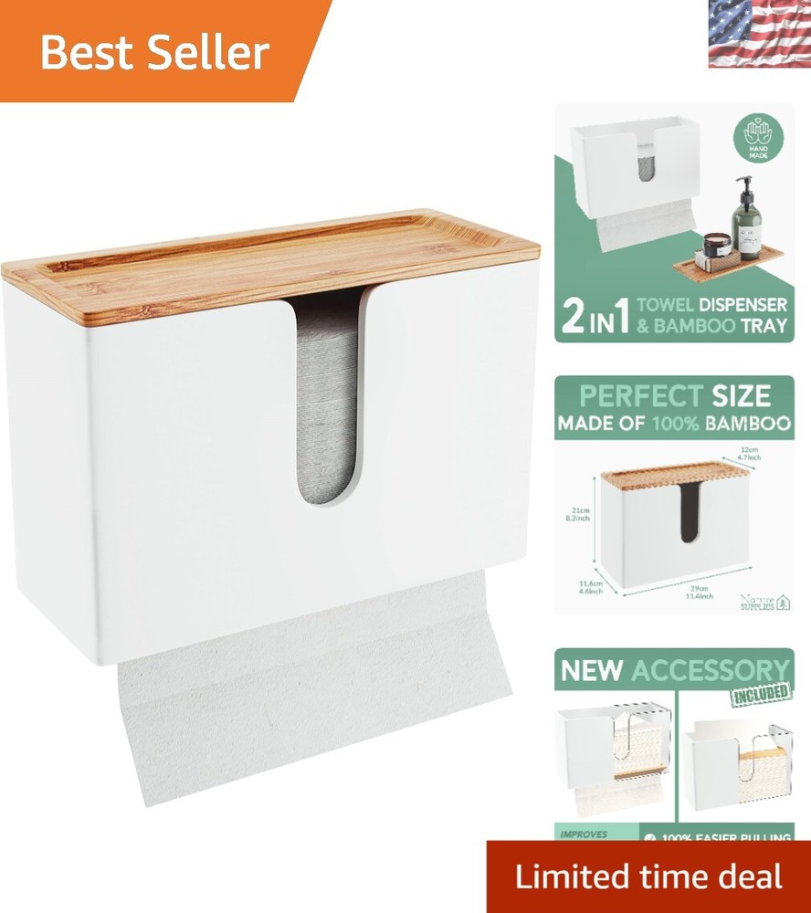Versatile Bamboo Multi-Fold Towel Dispenser with Shelf for Bathrooms & Kitchens
