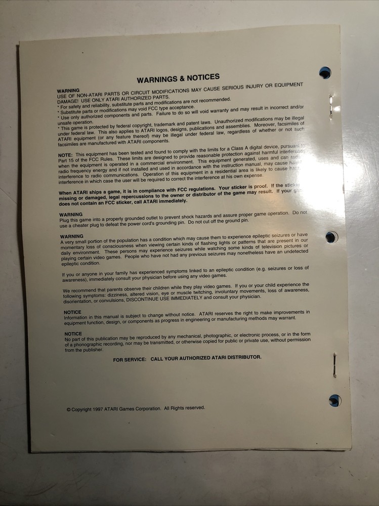 ATARI CALIFORNIA SPEED ARCADE MANUAL