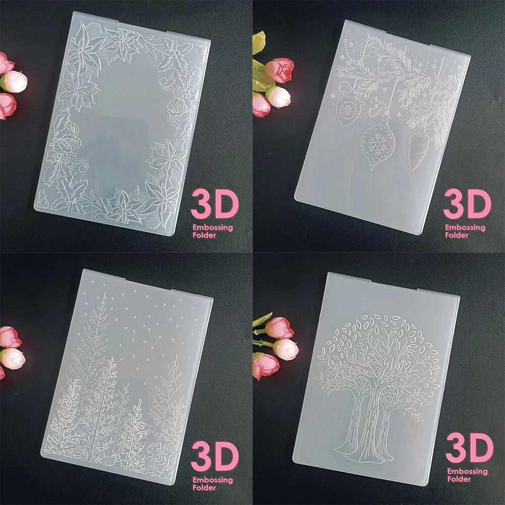 Christmas Embossing Folder Holly Balls Trees Scrapbook Card Making Craft