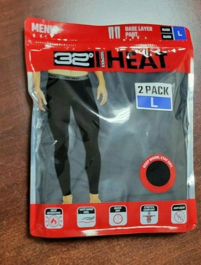2 Men 32 Degrees Heat Stretch Quick Dry Base Layer Pant Functional Fly Legging L