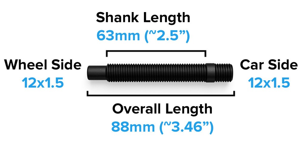 10pc 12x1.5 Black Extended Wheel Stud Conversion | 63mm (2.5") Shank Length