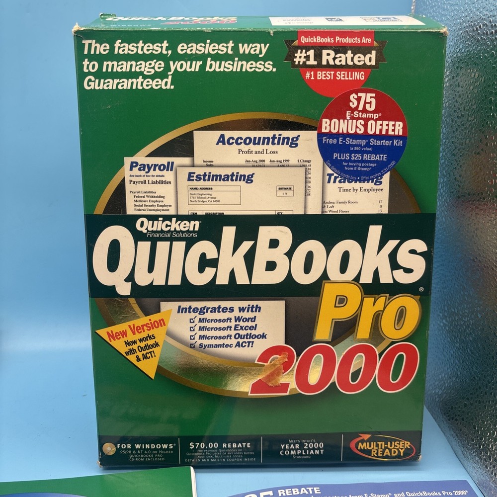 QuickBooks Pro 2000 Quicken Box With Manual NO DISC