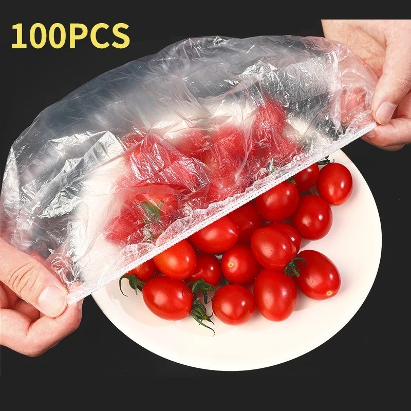 100PCS Disposable & Reusable Plastic Bowl Covers – Stretchable Food Storage Lids
