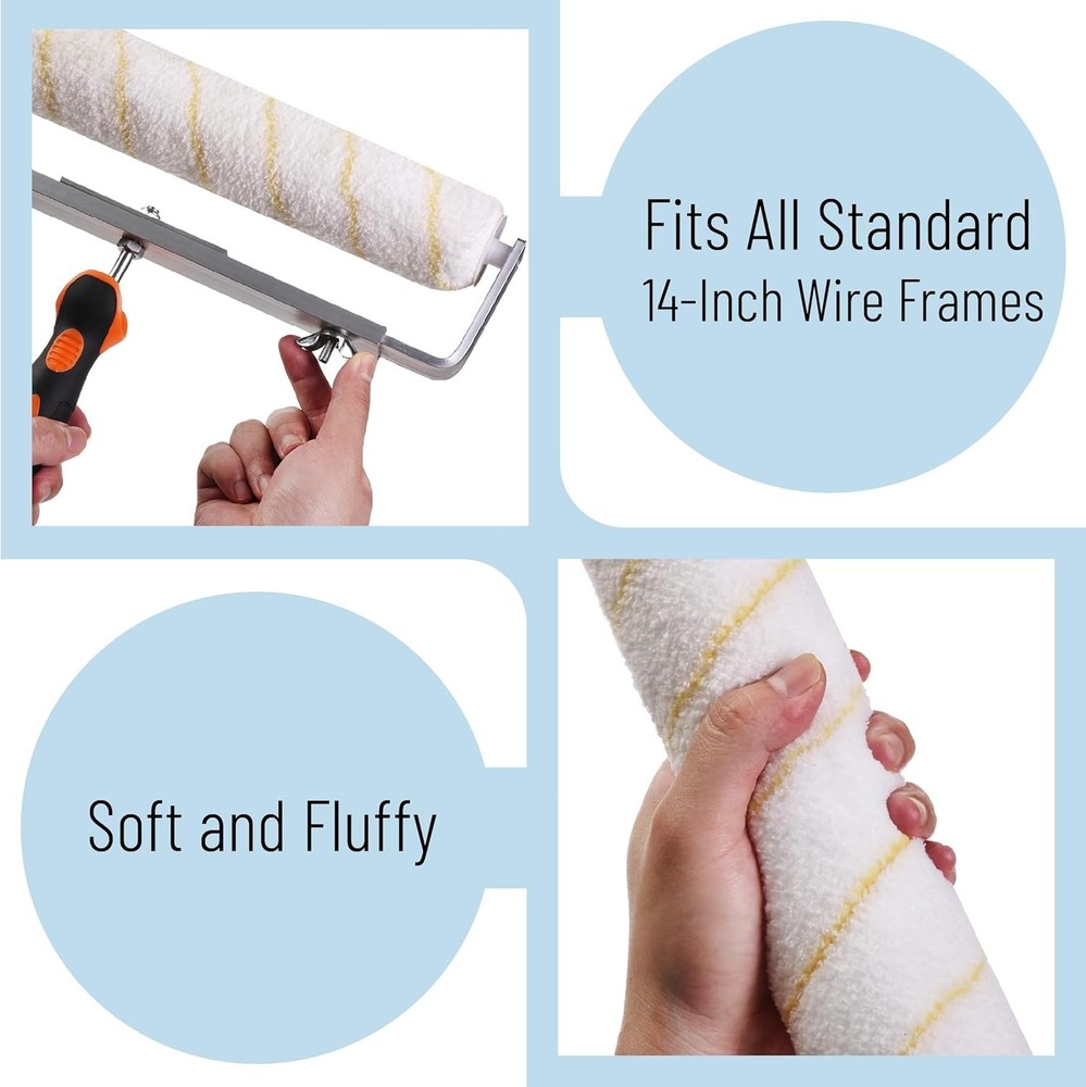 3 Pack 14 Inch Paint Roller Covers, 1/2" Nap Microfiber Paint Rollers Premium