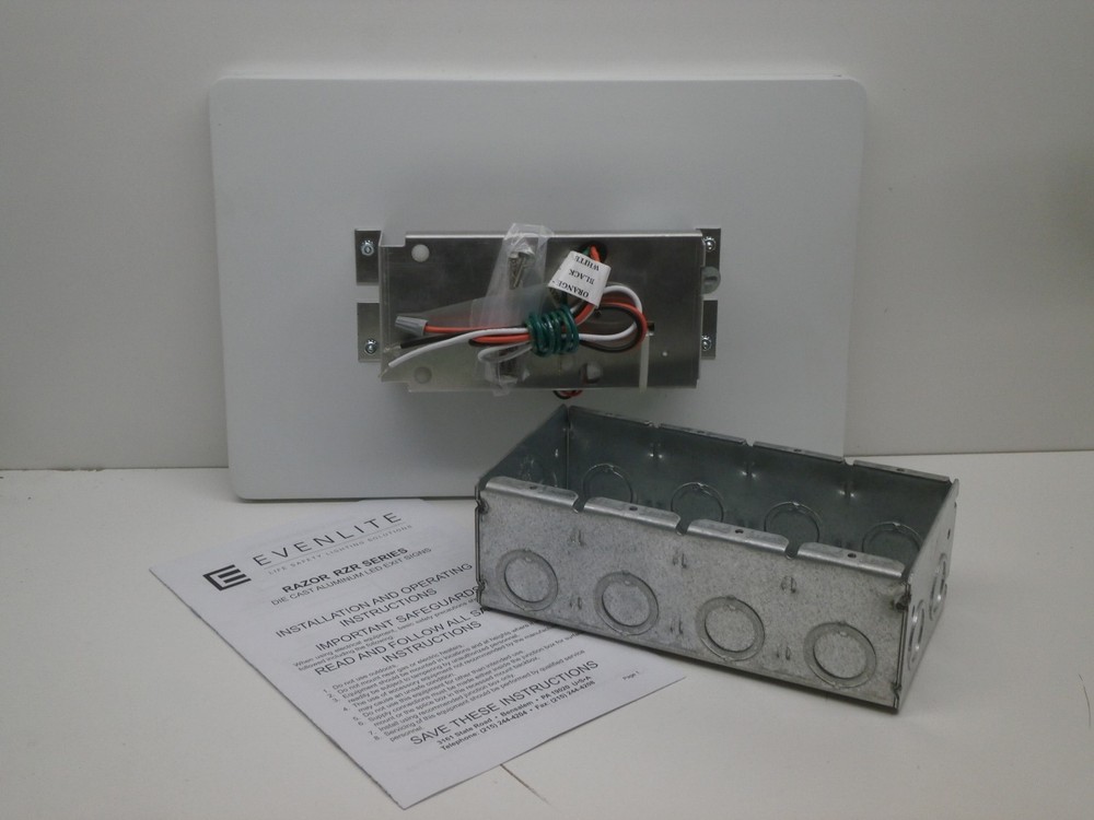 Evenlite Razor White/Red Exit Sign w/Battery Backup - Wall Mount Masonry Box