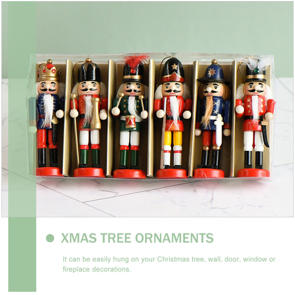 6pcs Indoor Christmas Nutcracker Figures Xmas Tree Ornaments