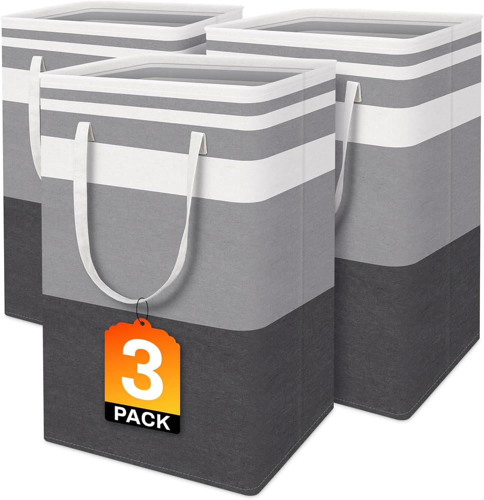 3-Pack Laundry Basket, Freestanding＆Waterproof Laundry Hamper, Collapsible Tall