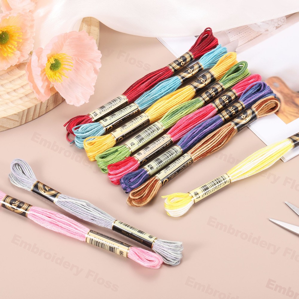 6 Skeins Embroidery Floss, Polyester Embroidery Threads Pink