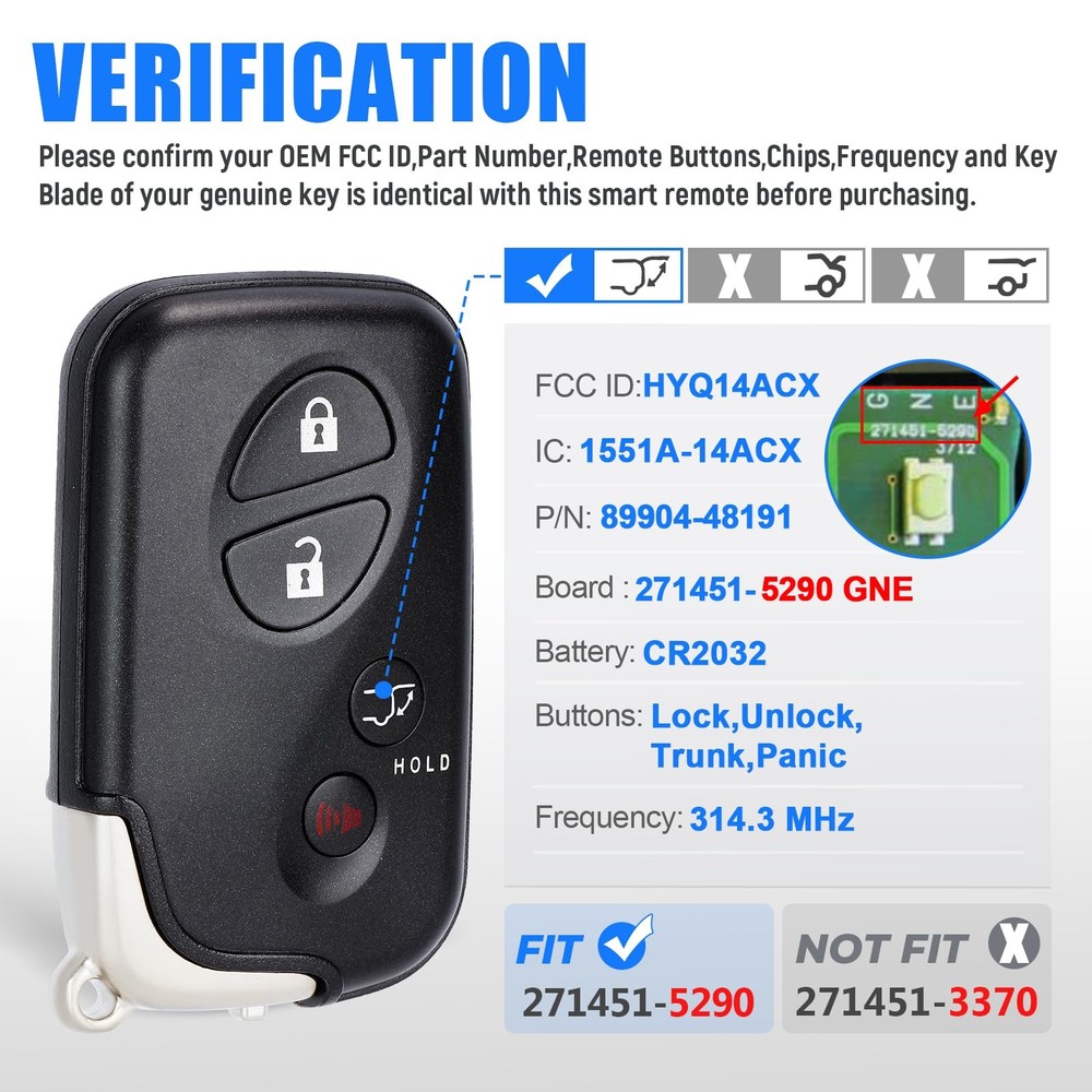 Smart Key Fob Transmitter Keyless Entry Remote Replacement for Lexus RX350/RX...