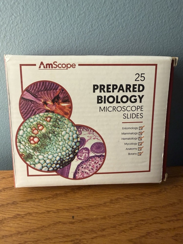 Amscope 25 Prepared Biology Microscope Slides NEW