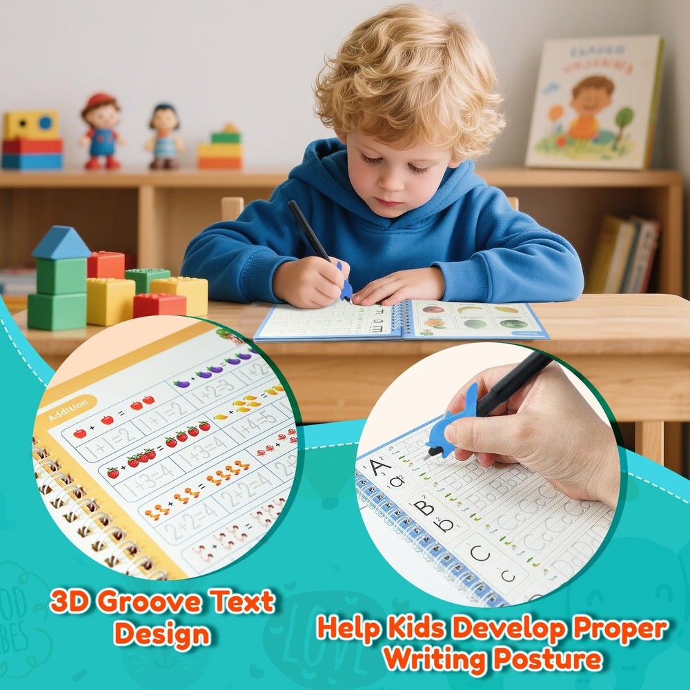 Magic Grooved Writing Practice for Kid-Grooved 9.83* 6.96, Multicolor