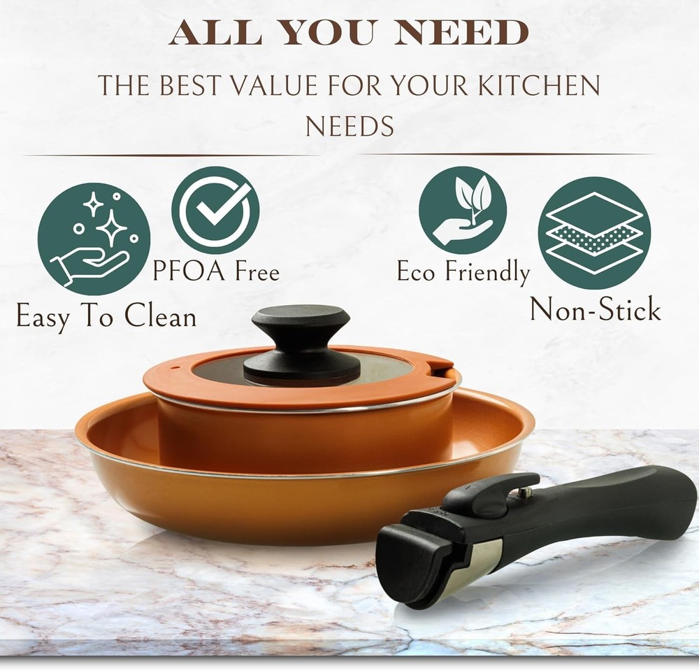 Copper Pots And Pans Set Nonstick, Removable Handle Cookware, Stackable Pots ...