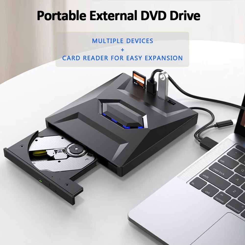 CD DVD RW External Drive USB 3.0 Writer Burner Player Black For Apple & PC