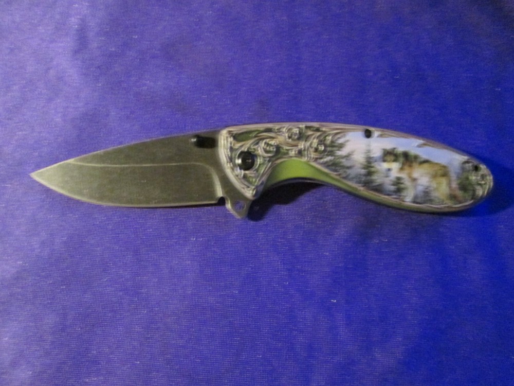 RITE EDGE 4 1/2" 3D PRINTED WOLF FOLDER LOCKBACK KNIFE WITH BELT CLIP #W32