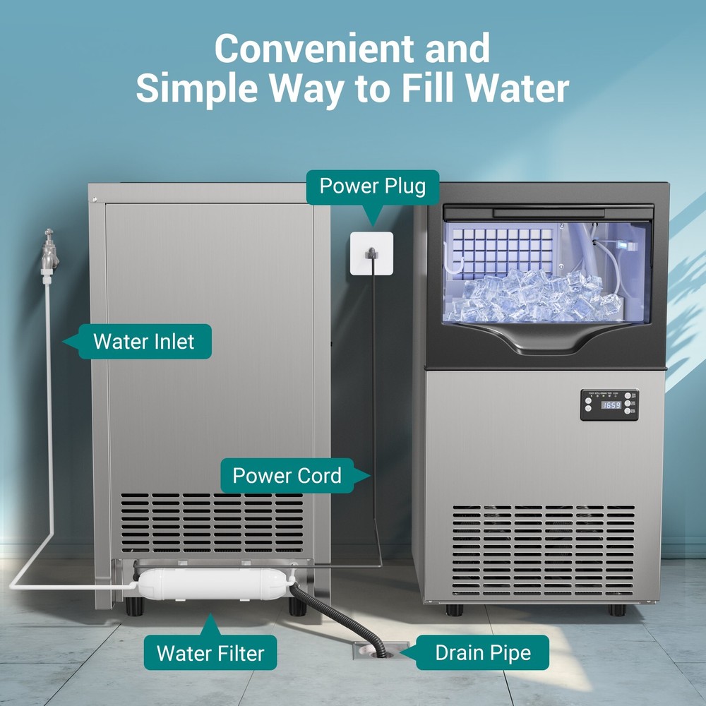 100LBS/24H Undercounter Commercial Ice Maker Machine with 3 Ice Thickness Mode
