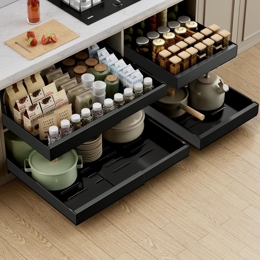 4 Pack Expandable Pull Out Cabinet Organizer, 21'' Deep Pull Out Drawers for ...
