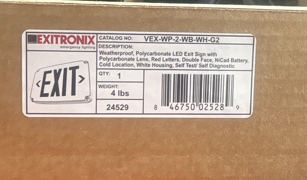 Exitronix VEX-WP-2-WB-WH-G2 Weatherproof LED Exit Sign Double Face Battery