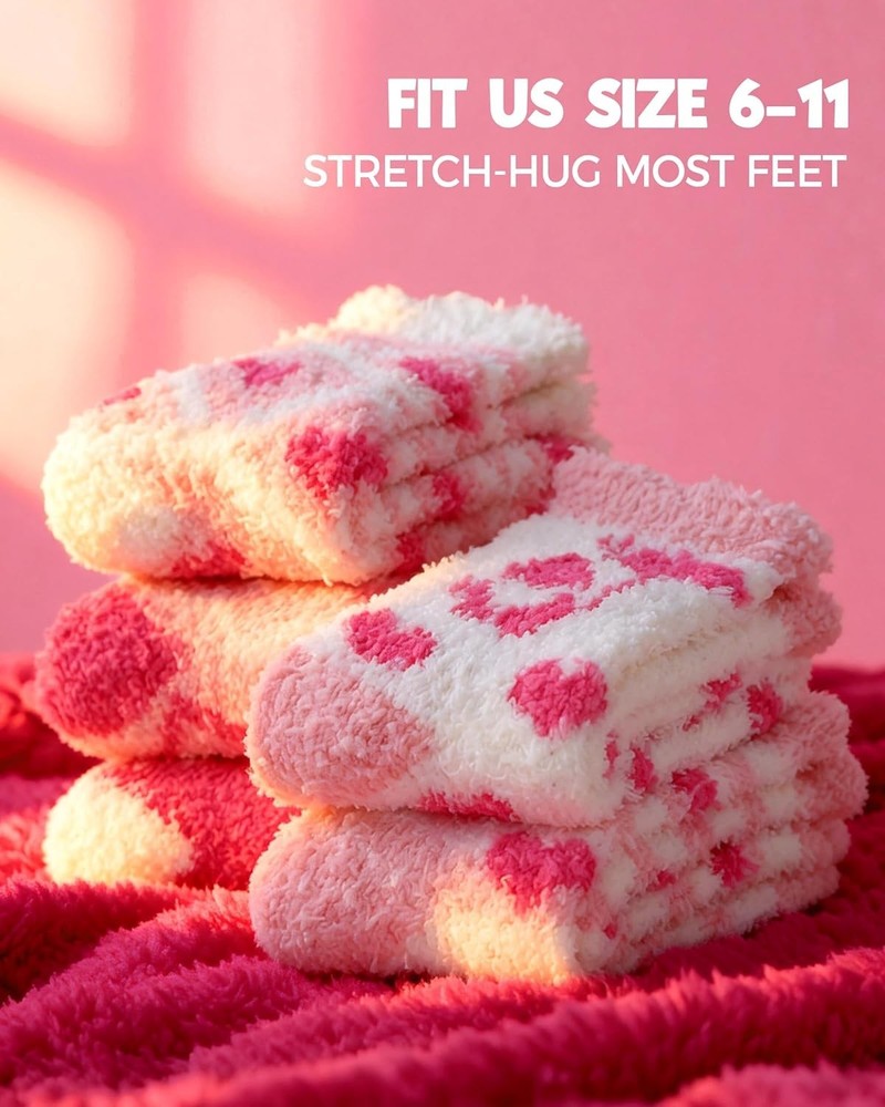 Warm Fluffy Heart Pattern Socks Gift Set - Ideal Valentine's Basket Stuffers