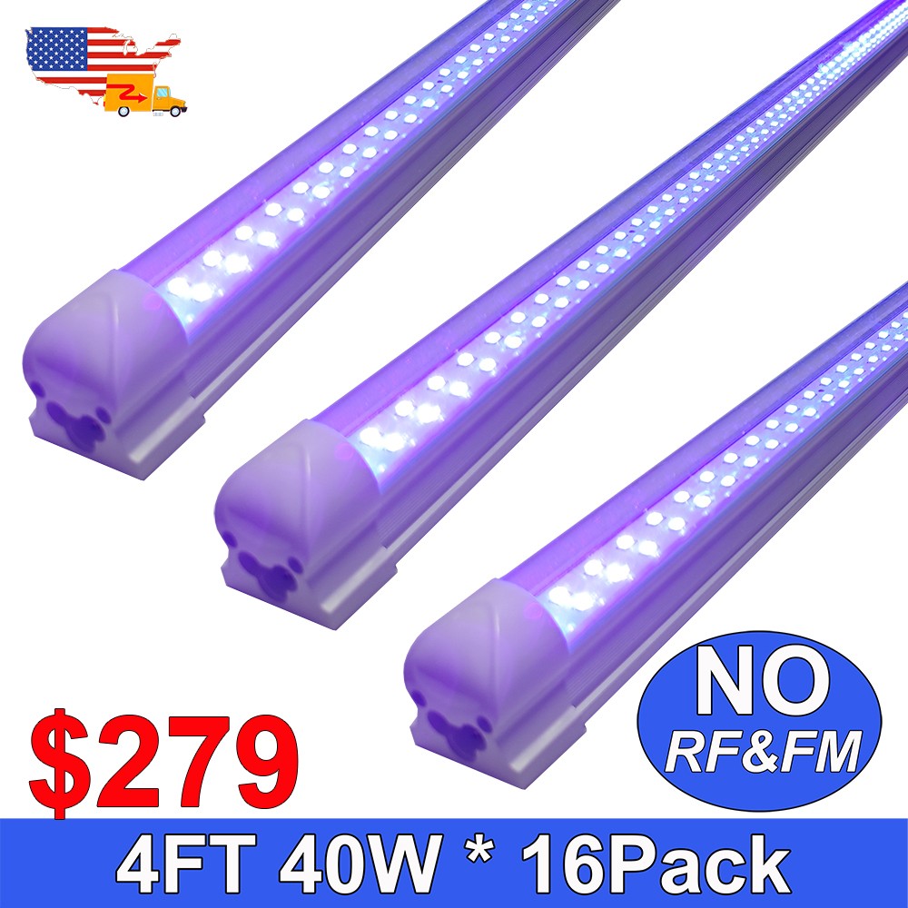 16 Pack Black Light Fixture UV 48 inch 4Ft 40W T8 Tube with US Plug Room Décor